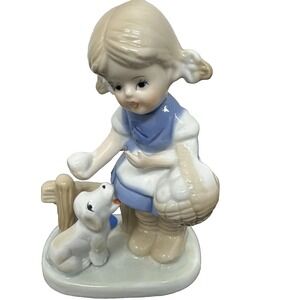 Vintage KPM Porcelain Figurine Young Girl With A Dog 5" Mint